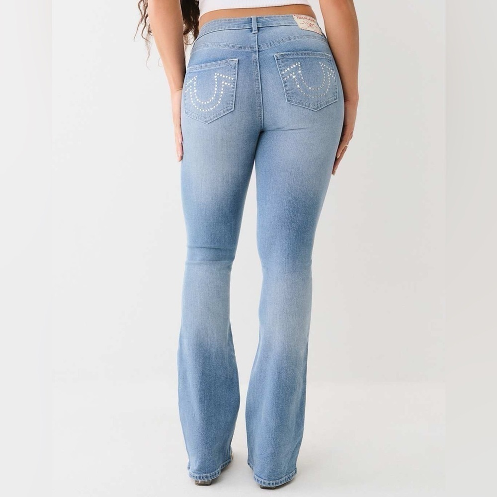 NWT True Religion Becca Mid Rise Bootcut Crystal Horseshoe Pocket Jeans Size 29